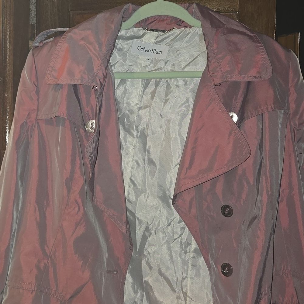 Calvin Klein Women's Purple Trench Coat Rain Jacket Sz L